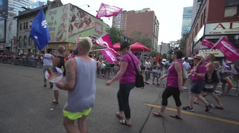 4k Pride Parade 2016 Young Dundas Street Toronto Canada Stock Footage 66641420