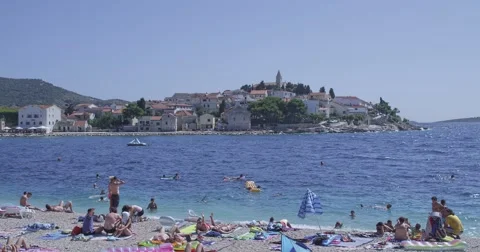 4K Primosten beach and old city Stock Footage 45785067