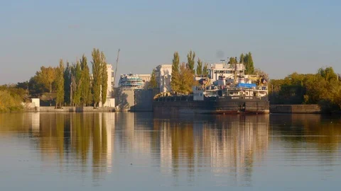 4K. process of boat barges in the lock of the Volga-Don ship canal Stock Footage 96267918