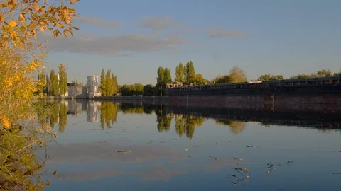 4K. process of boat barges in the lock of the Volga-Don ship canal Stock Footage 96276047