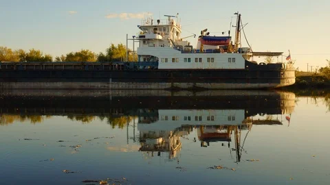 4K. process of boat barges in the lock of the Volga-Don ship canal Stock Footage 96301941