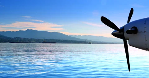 4K Propeller Air Plane Engine, Sea Plane, North Vancouver British Columbia Stock Footage 61390258
