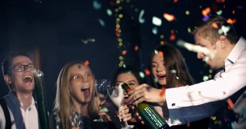 4k ProRes 422. Group of young people celebrates the new year, Christmas, holiday Stock Footage 161046340