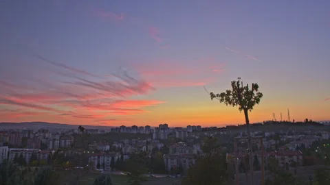 4K ProRes 422 HQ Time Lapse – Sunset to Night Transition Over City Skyline Stock Footage 320802148