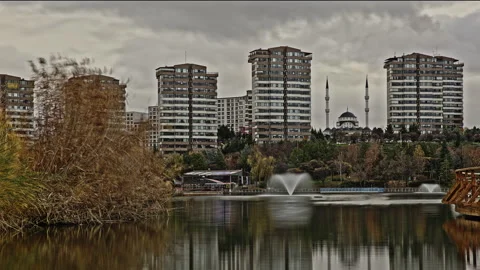 4K ProRes 422 HQ Time Lapse of Göksu Park: Skyscrapers and Mosque in Autumn Stock Footage 323330836