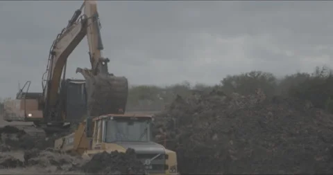 4K ProRes 59.94 fps Log Excavator, Construction Site, Dirt Work, Log Footage Stock Footage 151555616