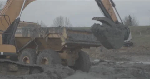 4K ProRes 59.94 fps Log Excavator, Construction Site, Dirt Work, Log Footage Stock Footage 151557228