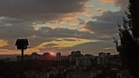 4K ProRes City Sunset Timelapse - Dramatic Fiery Red Clouds Stock Footage 324230078