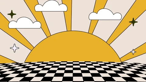 4K Psychedelic art landscape with sunset and sky. Background in vintage style. Stock Footage 303170782