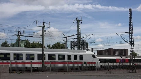 4K Public train transportation in Koln Germany railway people commute travel day Stock Footage 70236258