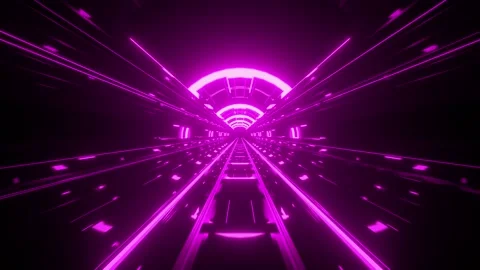 4k Purple Neon Hyperspeed Train Tunnel Loop Video stock 136952249