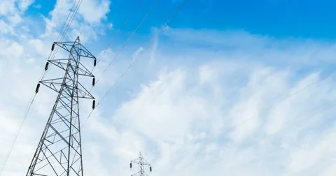 4k pylon,Electricity tower time lapse station with cloudy Stock Footage 64974503