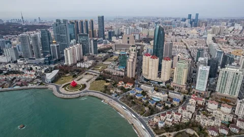 4K Qingdao May Fourth Square Panorama Traffic Time Lapse Stock Footage 346894416