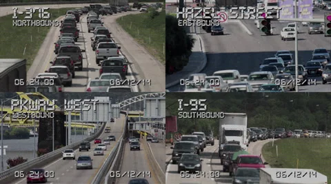4K Quad Screen Traffic Cameras 4160 Stock Footage 36596489