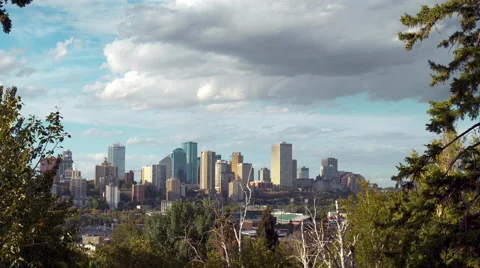 4K Rack focus to the skyline of the capital city Edmonton, Alberta Stock Footage 54221100
