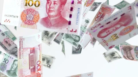 4K Rain from yuan banknotes Video stock 63015992