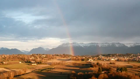 4K rainbow drone shot after rain, storm Stock Footage 145196524