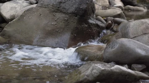 4K. Rapids of a stormy mountain river with fast water and large stones. Stock Footage 220443361