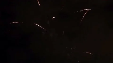 4K Real Fireworks Explosion on Smoke Foggy black Motion Background loop Sky on Video stock 145828841