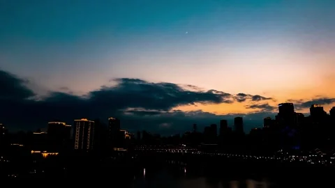 4K Real-shot Time-lapse of Sky Light Changes at Night Along Chongqing Jialin Video stock 338364182