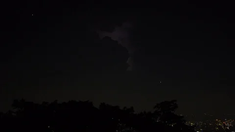 4K A real thunderstorm and lightnings in the sky at night. Electrical storm-Dan Stock Footage 97749053