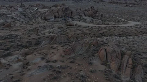 4K Real-Time Drone Flying Over Iconic Rocks and Boulders Alabama Hills Stock Footage 324311344