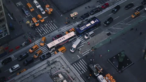 4K Real Time Overhead view of dense rush hour Intersection Traffic in Manhattan Stock Footage 274917259