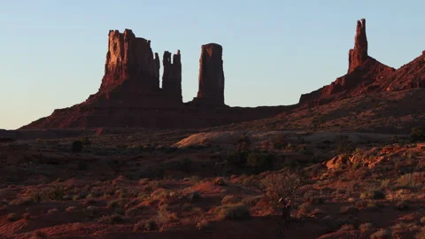4K Real Time view of Sunrise sunlight on Monument Valley rock formations Stock Footage 253344978