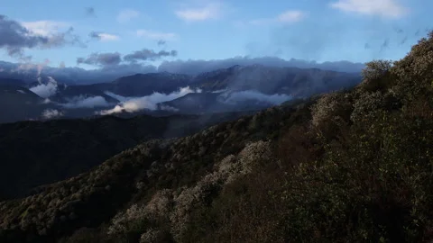 4K Real Time of wispy spring clouds drifting in breezy San Gabriel Mountains Stock Footage 270020738