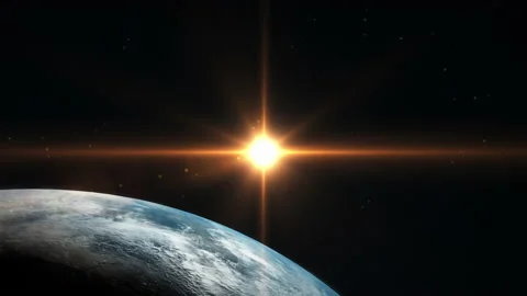 4K Realistic Sunset on Earth with dynamic motion flying out of Earth, transition Stock Footage 204001937