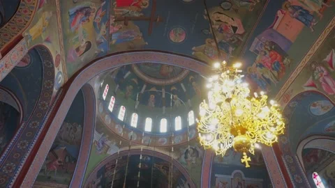 4K REALTIME ORTHODOX INTERIOR ARCHITECTURE WITH PAINTING CHANDELIER Video stock 235908763