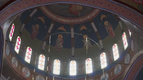 4K REALTIME ORTHODOX INTERIOR ARCHITECTURE WITH PAINTING  AND ICONS Video stock 235938313