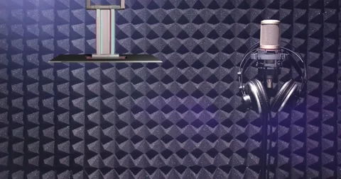4K Recording Studio Microphone with sound Foam Virtual Set Background Stock Footage 137974952