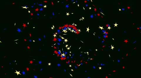 4k Red Blue Gold Spiral Stars Animated Black Background Stock Footage 33700448