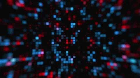 4K Red Blue LED Pixel Digital Data Grid Motion Background Loop Vídeo Stock 340468069