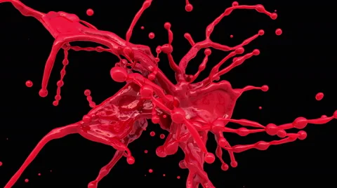 4k red bright paint splash, blood in slow motion isolated on black Stock Footage 54259393