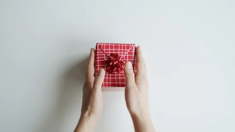 4K Red gift box isolated on white. Christmas, Valentines day, Birthday. Video stock 121303552