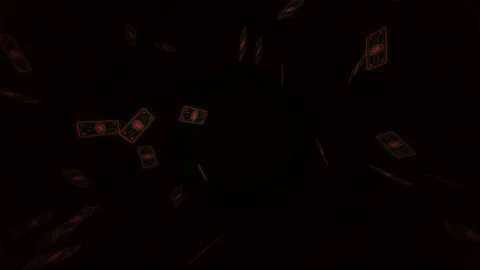 4K red glowing banknotes falling, black background Stock Footage 332392707