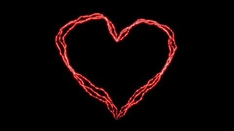 4k RED Lightning Heart Animation for Valentine Day, Sparking Heart shape 库存影片 72381378