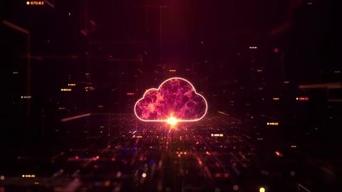 4K Red Orange Floating Digits Digital Technology Network Cloud Computing Icon Stock-Footage 204052987