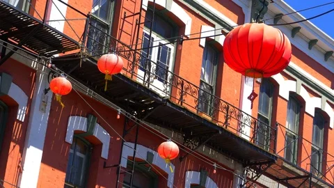 4K Red Orbs Chinese Lantern Oriental Urban Decorations Video stock 79733910