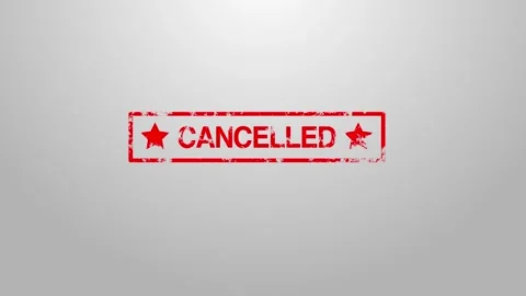 A 4K red rubber stamp animation with the word "CANCELLED", featuring a grunge 動画素材 301627916