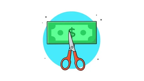 4K Red Scissors Cutting Dollar. Reducing Cost Concept Animation Video Stock Footage 278739050