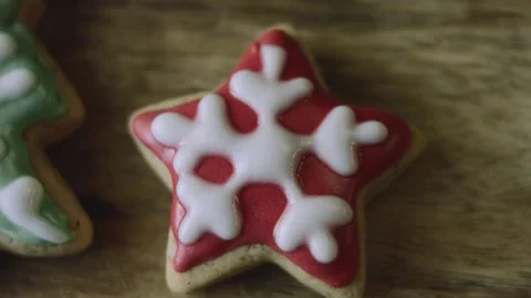 4K Red Star Gingerbread Cookie Photographed in Macro Detail Stock Footage 342113729