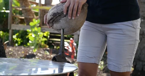 4K Removing coconut husk p1 Stock Footage 100110760