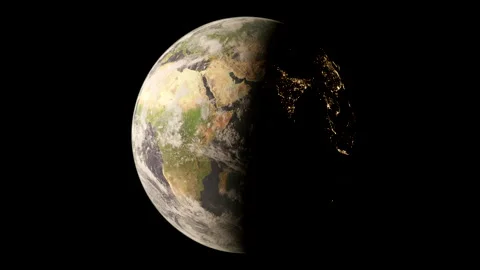 4K Render of detailed earth planet wide shot. Day to night opening scene Stock Footage 247513573