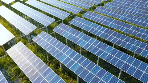 4K Resolution of Aerial view of Solar Panels Farm (solar cell) with Drone fly Stock Footage 128246050