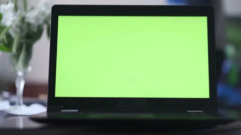 4k resolution and 25 fps, close up footage of green screen on laptop Stock Footage 154198482