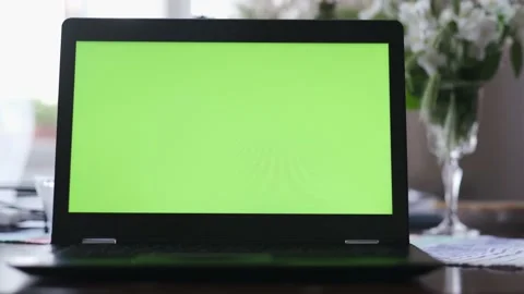 4k resolution and 25 fps, close up footage of green screen on laptop Stock Footage 154198597