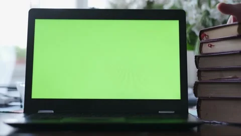 4k resolution and 25 fps, close up footage of green screen on laptop Stock Footage 154198600